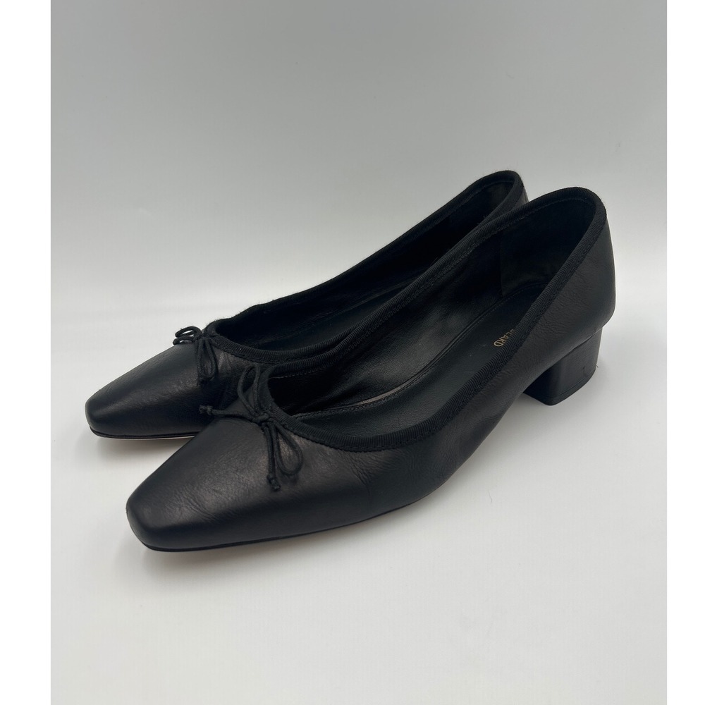 Veronica Beard Grier Black Leather Square Toe Block Heel Ballet Pumps Womens 9.5